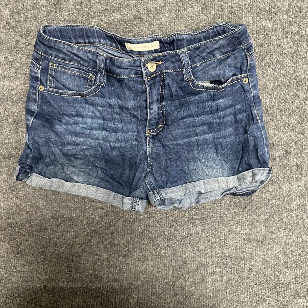 Canyon River Blues Denim Shorts Girls Size 14 Dark Wash Cuffed Stretch Casual